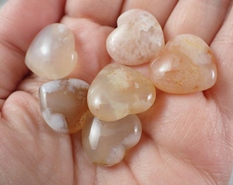 Beautiful Natural Flower Agate Crystal Mini Heart Carving - Small Pink Peach White - Smooth Polished Crystal Heart - .5-.75 Inch #MINIS#1024