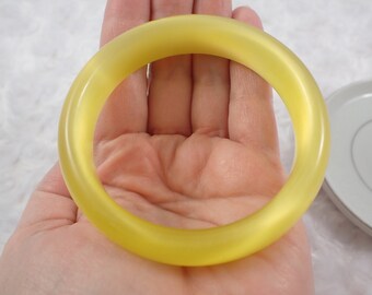 60.9mm Shiny Yellow Cats Eye Crystal Bangle Bracelet - Smooth Polish Finish Flat Inside - Bangle Bracelet Yellow Cat Eye Crystal #JEWEL#1268