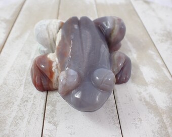 Large Natural Ocean Jasper Crystal Frog Carving - Big Heavy Colorful Frog - 4.25 Inch Polished Animal Carving - Purple White OJ #ANMLS#1240