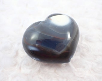 Large Natural Orca Agate Heart Crystal - Gray White Orange Heart - Big 2.75 Inch Smooth Crystal - Natural Gray White Orca Agate #HEART#1052