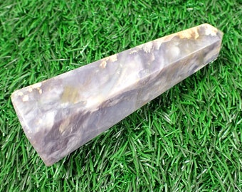 1 Piece Natural Purple Chalcedony Crystal Tower - Gray Tan Orange Faceted Smooth Polished - 4.5 Inch Tower Faceted Crystal Point #TOWER#1168