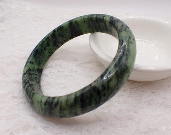 56.9mm Faceted Ruby in Zoisite Crystal Bangle Bracelet - Green Black No Ruby - Very Small Natural Bangle Ruby Zoisite #JEWEL#2002