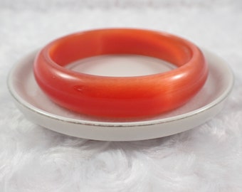 61.0mm Bright Shiny Red-Orange Cats Eye Crystal Bangle Bracelet - Smooth Finish Flat Inside - Bangle Bracelet - Cat Eye Crystal #JEWEL#1260
