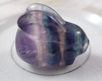 Adorable Purple Green Fluorite Bunny Crystal - Small Natural Fluorite Carving - Purple Green Clear Banding - 1.5 Inch Rabbit #ANMLS#1018