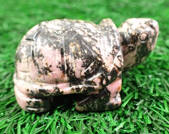 1 Piece Natural Rhodonite Crystal Turtle Carving - Pink Black Vein Turtle - 53x34x27mm Thick Turtle - Pink Crystal Figurine #ANMLS#1108