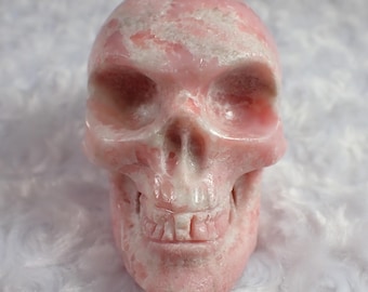 Scary Face Large Pink Opal Crystal Skull - Pink Human Skull - Natural Pink Opal - 4x2.75 Inch Pink Opal Crystal Carving Skull #SKULL#1004