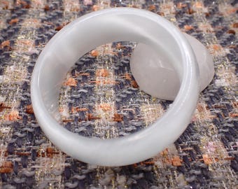 60.3mm Shiny White-Gray Cats Eye Crystal Bangle Bracelet - Smooth Polish Finish Flat Inside - Thick Cuff Bangle Bracelet Cat Eye #JEWEL#1812