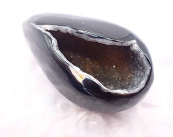 Dazzling Natural Sardonyx Crystal Egg - Sparkly Gray Sugar Texture Druzy - Polished Egg 3 Inches - Black White Gray Crystal #EGGS#1045