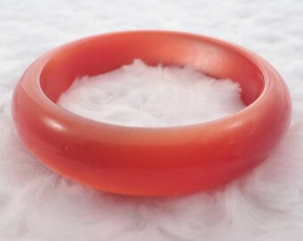 57.9mm Bright Shiny Red-Orange Cats Eye Crystal Bangle Bracelet - Smooth Finish Flat Inside - Bangle Bracelet - Cat Eye Crystal #JEWEL#1165