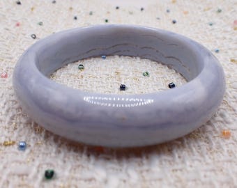 57.8mm Natural Blue Lace Agate Crystal Bangle Bracelet - Thick Smooth Flat Inside - Polished Bangle Crystal Bracelet Blue Gray #JEWEL#1774