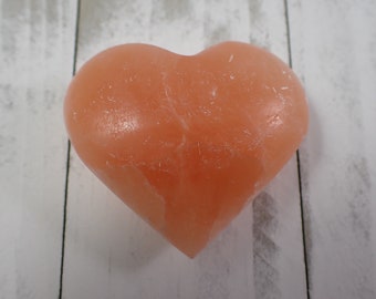 1 Piece Orange Selenite Crystal Heart Carving - Thick Smooth Chalky Texture - Orange Heart Opaque - Selenite Heart 48x44x18mm #HEART#1080