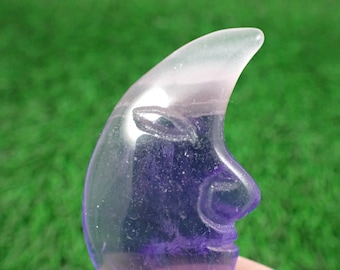 1 Piece Natural Purple Fluorite Crystal Moon Face - Clear Purple Crystal Carving - Moon Face Double Sided - 2 Inch Fluorite Moon #MOONS#1021