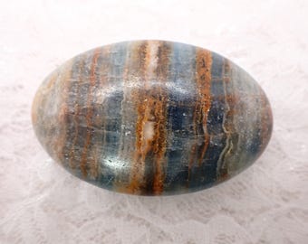 Natural Blue Onyx Oval Palm Stone - Blue Brown White Oval Gallet - Smooth Polished Blue Onyx Palmstone Crystal #PALMS#1259
