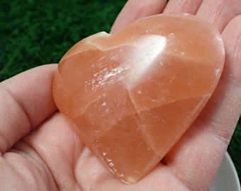 1 Piece Orange Selenite Crystal Heart Carving - Thick Smooth Chalky Texture - Orange Heart Opaque - Selenite Heart 2.25 Inches #HEART#1067