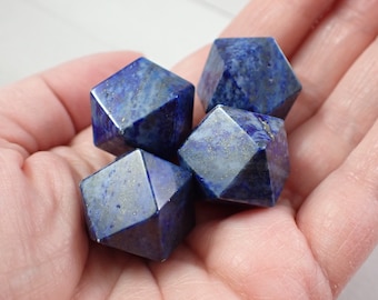 1 Piece Natural Lapis Lazuli Geometric Carving - Blue Gray Silver Faceted - Crystal Geometric Carving - Lapis Lazuli Crystal #MINIS#1083