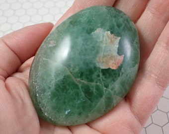1 Piece Natural Fluorite Crystal Palm Stone - Small Green Oval Gallet - Green Purple Smooth Crystal Palmstone - Natural Fluorite #PALMS#1007