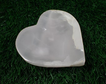 1 Piece Pink Calcite Heart Shaped Crystal Bowl - Large Smooth Polished Heart Bowl - Tray for Crystals - 85x83x21mm Pink Heart #BOWLS#1006