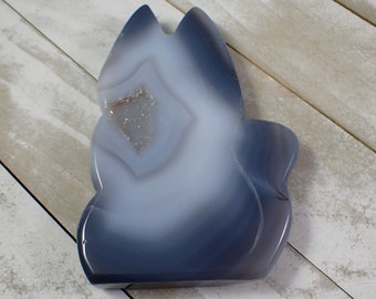 Druzy Agate Large Crystal Cat Carving - Gray White Brown - Sugar Texture Crystal Kitten - 4.5 Inch Cat Crystal - Natural Druzy #ANMLS#1194