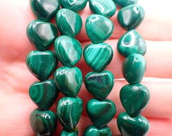 1 Piece Malachite Beaded Heart Crystal Bracelet - Green Banded Malachite - Elastic Stretch Stacking Bracelet - Heart Bracelet #BRCLT#1242