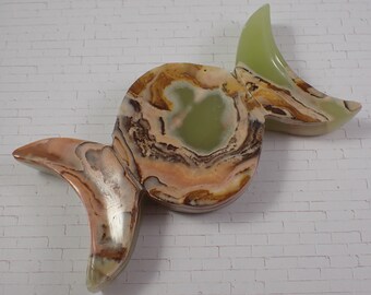 1 Piece Natural Onyx Triple Moon Crystal Bowl - Thick Smooth Polished Crystal Bowl - Flat Tray Bowl for Crystals - Green 3 Moons #BOWLS#1040