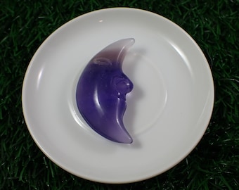 1 Piece Natural Purple Fluorite Crystal Moon Face - Clear Purple Crystal Carving - Moon Face Double Sided - 2 Inch Fluorite Moon #MOONS#1021