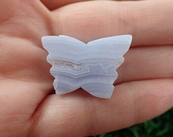 Adorable Tiny Blue Lace Agate Crystal Butterfly - High Quality Mini Carving - Banded Blue Lace Agate Butterfly - 1 Inch Druzy #MINIS#1044
