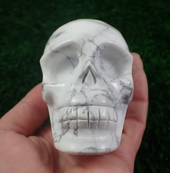 Large Bright White Howlite Crystal Skull - Smooth Polished Carving