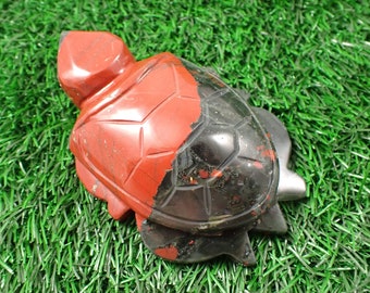 African Bloodstone Crystal Turtle Carving - Large Red Gray Gold Turtle - 4 Inch Heavy Thick Turtle - Red Gray Crystal Figurine #ANMLS#1234