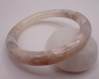 62.1mm Pink Flower Agate Bangle Bracelet - Smooth Polished Round Bangle - Flower Agate Crystal Bracelet - Pink Agate No Chips #JEWEL#1808