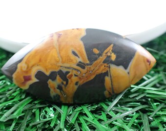 Interesting Yellow Jasper Crystal Cabochon - Marquise Shape Flat Back - 1.75 Inch Yellow Orange Black Brown - Natural Crystal #CBCHN#1056