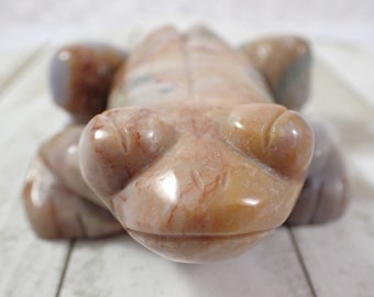 Big Natural Ocean Jasper Crystal Frog Carving - Heavy Gray Beige Frog - 4 Inch Polished Animal Carving - Gray Blue Beige OJ Frog #ANMLS#1205