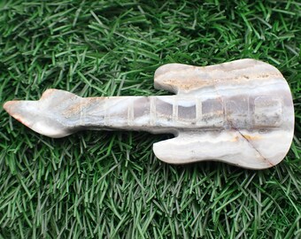 Beautiful Purple Chalcedony Crystal Guitar Carving - Purple White Gray - Large Stone Guitar - 4 Inches Purple Chalcedony Guitar #CRVNG#1925