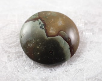 Small Natural Polychrome Jasper Coin Cabochon - Gray Blue Green - Little Round Coin - 1 Inch Smooth Polychrome Jasper Crystal #CBCHN#1069