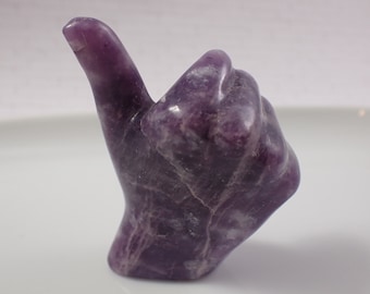 1 Piece Purple Lepidolite Thumbs Up Crystal Carving - Standing Polished Purple Hand Figurine - Natural Lepidolite Crystal Carving CRVNG#1136