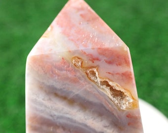 Natural Pink Gray Agate Crystal Tower - Square Smooth Polished - Pink Purple Cream Gray - 4 Inch Pink Purple Gray Crystal Tower #TOWER#1292