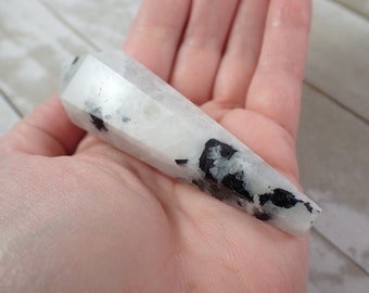 White Natural Rainbow Moonstone Crystal Wand - Faceted Rainbow Flash Moonstone Wand - Sharp Pointy Crystal Wand - 3.75 Inch Wand #WANDS#1050