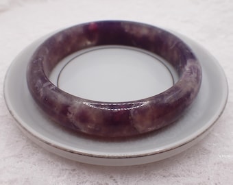 60.7mm Sparkly Unicorn Stone (Lepidolite & Pink Tourmaline) Crystal Bangle Bracelet - Smooth Finish Flat Inside - Crystal Bangle #JEWEL#1827