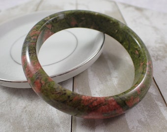 60.4mm Unakite Crystal Bangle Bracelet - Smooth Polished Bangle - Natural Green Pink Unakite Crystal Bracelet - Thick No Chips #JEWEL#1193