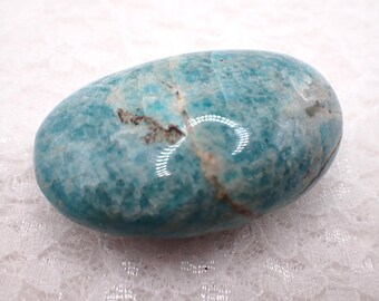 Natural Amazonite Crystal Palm Stone - Heavy Aqua Blue-Green Oval Gallet - 3 Inch Turquoise Smooth Palmstone - Natural Amazonite #PALMS#1242