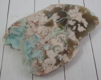 1 Piece Natural Flower Agate Crystal Slab - Blue Pink Thick Rough Edge Crystal - Pink Blue Green - Polished Flower Agate Slab #SLABS#1020