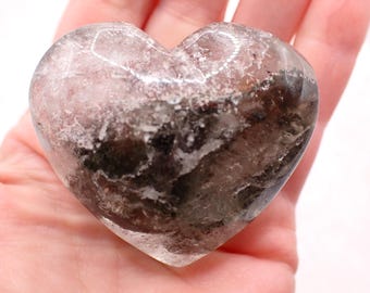 Chunky Clear Garden Quartz Crystal Heart Carving - Thick Clear Green White - Smooth Polished Heart - Natural Crystal #HEART#1105