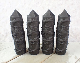 Awesome Dragon Shungite Crystal Tower - Black Matte Natural Crystal - 4.25 Inch Straight Standing Tower - Shungite Crystal Dragon TOWER#1302