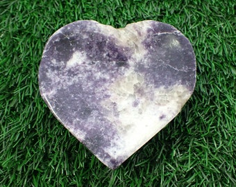 1 Piece Natural Lepidolite Heart Shaped Crystal Bowl - Large Smooth Polished Bowl - Tray for Crystals - 90x87x21mm Dark Purple #