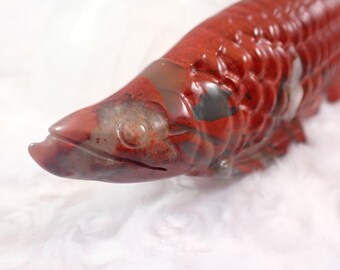 Large Bright Red African Bloodstone Crystal Fish - Long 6 Inch Crystal Fish - Textured Fish Scales - Bloodstone Red Crystal Fish #ANMLS#1246