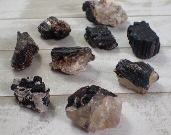 Beautiful Natural Raw Black Tourmaline Crystals - Textured Raw Crystal - Black Pink Silver White - Mica Clear Quartz Black T #RAWSM#1000
