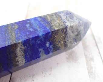 Beautiful Lapis Lazuli Crystal Point - Smooth Faceted Straight Standing Tower - 3.5 Inch Blue Gray - Lapis Lazuli Point Tower #TOWER#1288