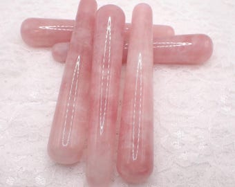 Pretty Natural Rose Quartz Crystal Massage Wand - Pink Smooth Polished - Round Ends 4.25 Inch - Rose Quartz Crystal Massage Wand #WANDS#1075