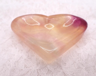 Pretty Natural Rainbow Fluorite Heart Shaped Crystal Bowl - Smooth Polished Bowl - Tray for Crystals - 2.75 Inches Clear Purple #BOWLS#1132