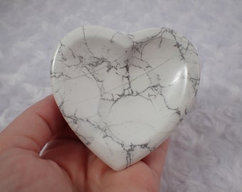 Bright White Natural Howlite Heart Shaped Crystal Bowl - Smooth Polished Bowl - Tray for Crystals - 3.25 Inches White Heart Bowl #BOWLS#1117