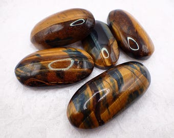 Lovely Natural Blue Tiger Eye Jasper Crystal Palmstone - Blue Brown Gold Shiny Gallet - 2.5 Inch Smooth Polished Blue Tiger Eye #PALMS#1238